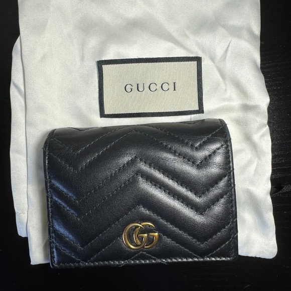 Authentic Leather Black GG Marmont Small Card Case Wallet
